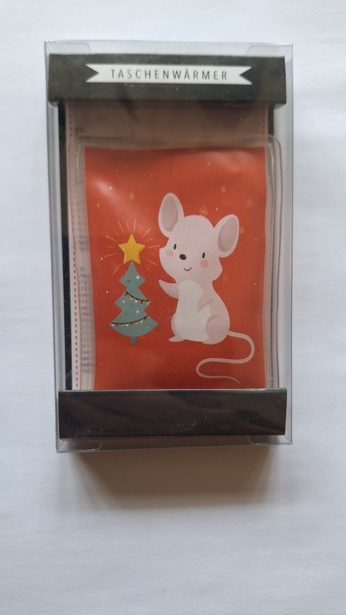 merkloze handwarmer herbruikbaar - muis met kerstboom