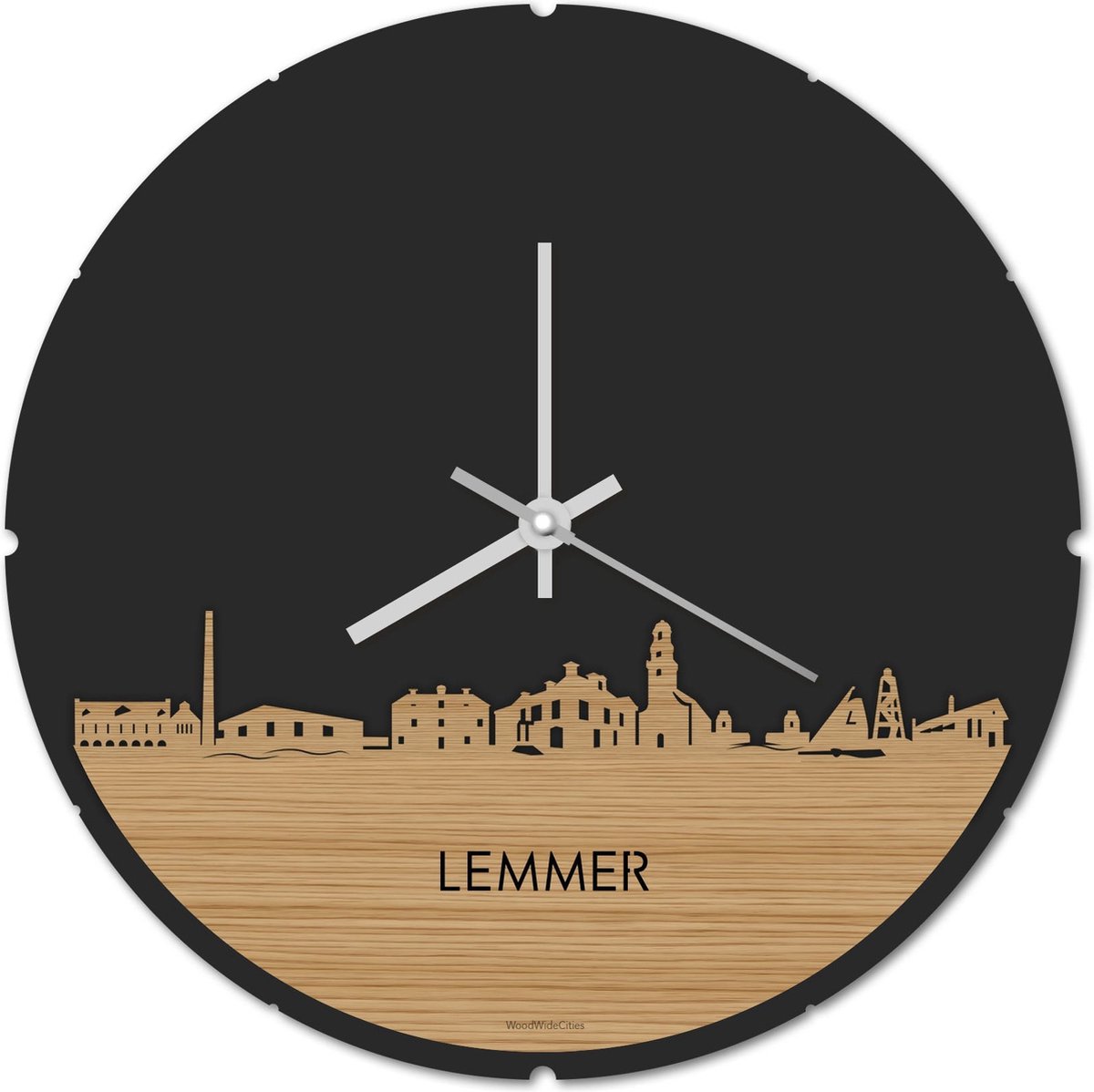 Skyline Klok Rond Lemmer Bamboe hout - Ø 44 cm - Stil uurwerk - Wanddecoratie - Meer steden beschikbaar - Woonkamer idee - Woondecoratie - City Art - Steden kunst - Cadeau voor hem - Cadeau voor haar - Jubileum - Trouwerij - Housewarming -