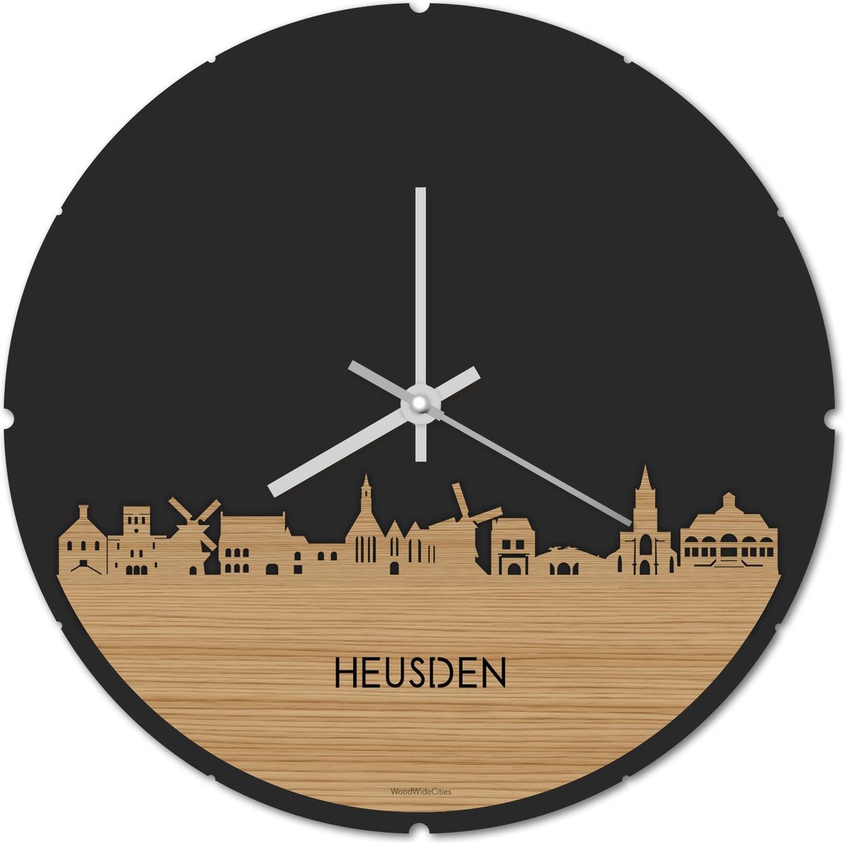 Skyline Klok Rond Heusden Bamboe hout - Ø 44 cm - Stil uurwerk - Wanddecoratie - Meer steden beschikbaar - Woonkamer idee - Woondecoratie - City Art - Steden kunst - Cadeau voor hem - Cadeau voor haar - Jubileum - Trouwerij - Housewarming -