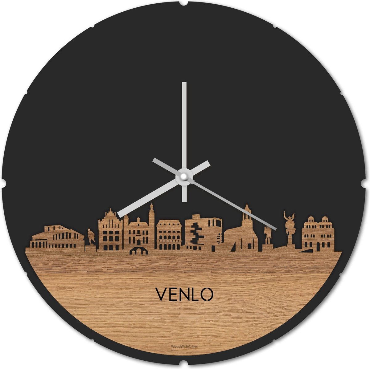 Skyline Klok Rond Venlo Eikenhout - Ø 44 cm - Stil uurwerk - Wanddecoratie - Meer steden beschikbaar - Woonkamer idee - Woondecoratie - City Art - Steden kunst - Cadeau voor hem - Cadeau voor haar - Jubileum - Trouwerij - Housewarming -