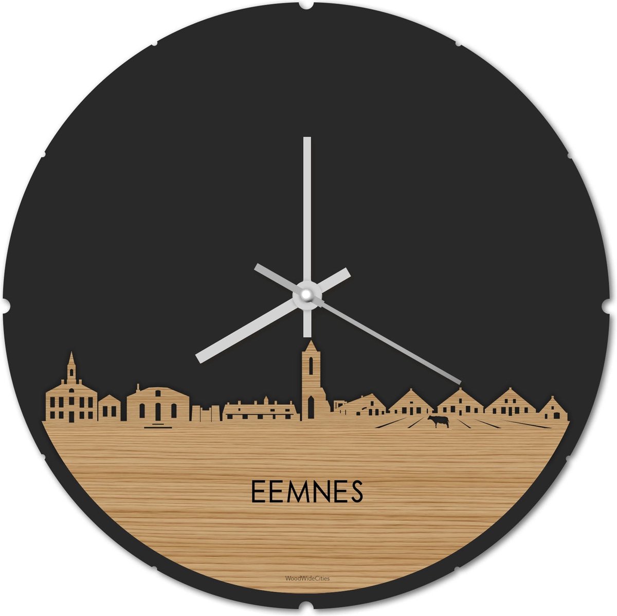 Skyline Klok Rond Eemnes Bamboe hout - Ø 44 cm - Stil uurwerk - Wanddecoratie - Meer steden beschikbaar - Woonkamer idee - Woondecoratie - City Art - Steden kunst - Cadeau voor hem - Cadeau voor haar - Jubileum - Trouwerij - Housewarming -