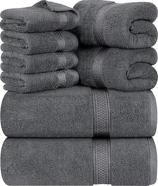 Towels 8-Delige Handdoekset - 2 badhanddoeken, 2 handdoeken en 4 Washandjes Katoen Hotelkwaliteit Superzacht en Zeer Absorberend (Grijs).