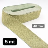 5 Meter Gekleurde Metaal Look LUREX BANDELASTIEK / TAILLE ELASTIEK, Breedte 40MM, Kleur KAKI