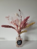 Vase en Verres avec fleurs séchées Crème/Rose