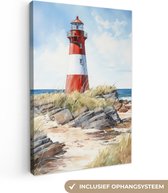 Canvas Schilderij Vuurtoren - Rotsen - Zee - Natuur - Maritiem - 40x60 cm - Wanddecoratie