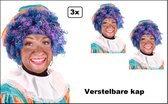 3x Luxe Multicolor Pieten pruik - wasbaar en met verstelbare kap - Sinterklaasfeest Sinterklaas feest thema feest Sint en Piet