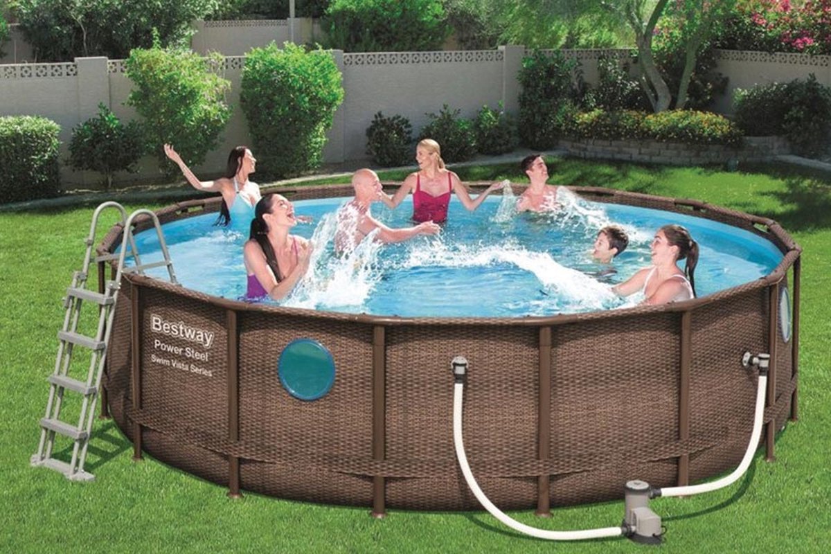 Bestway - Power Steel Swim Vista - Opzetzwembad inclusief filterpomp en accessoires - 549x122 cm - Houtprint - Rond — afbeelding 8