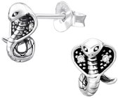 Joy|S - Zilveren slang oorbellen - 7 x 9 mm - zirkonia - geoxideerd - cobra oorknoppen