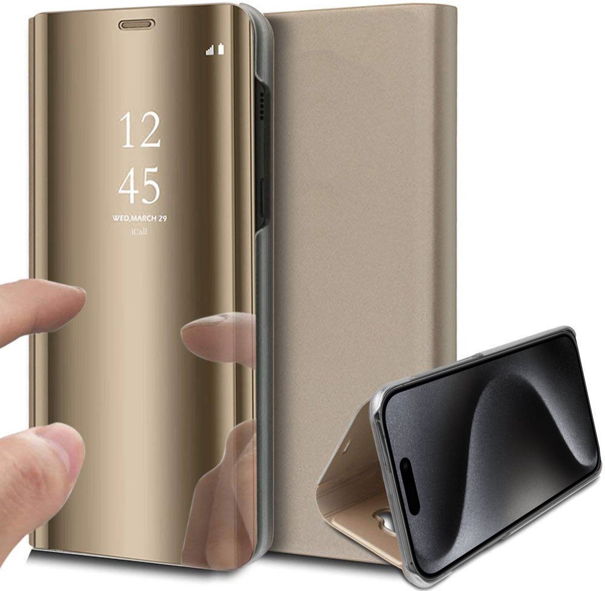 Hoesje geschikt voor iPhone 15 Pro - Book Case Spiegel Goud