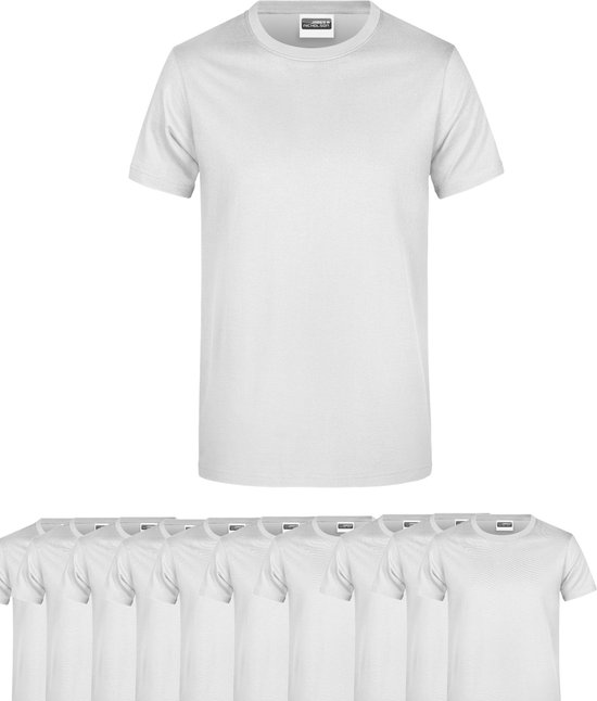 James & Nicholson 10 Pack Witte T-Shirts Heren, 100% Katoen Ronde Hals, Ondershirts Maat M