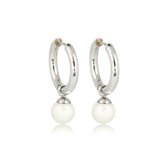 Zilverkleurige oorbel witte parel balletje - Zilverkleurige oorringen met White Pearl balletje - Met luxe cadeauverpakking