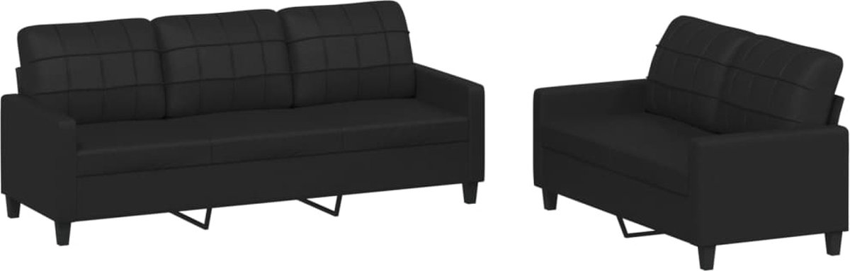 vidaXL - 2-delige - Loungeset - met - kussens - kunstleer - zwart