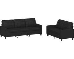 vidaXL - 2-delige - Loungeset - met - kussens - kunstleer - zwart
