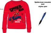 Spiderman - Marvel - Sweater - Sweatshirt - rood met Stylus Pen. Maat 98/104 cm - 3/4 jaar.