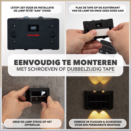 Fabono-tuinverlichting op zonne energie-solar tuinverlichting-Tuinverlichting-Solar wandlamp buiten-buitenverlichting zonne energie-2 LED lichten-Warm wit licht-2 stuks