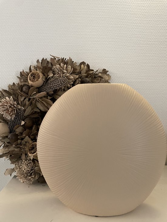 Daan Kromhout Platte Vaas - Jada sand oval vase 31x9cm - Beige