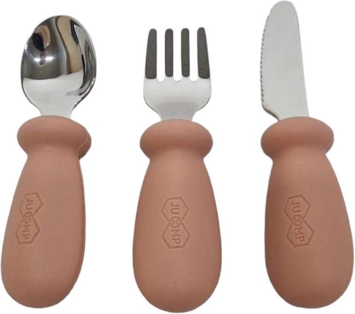 Goedkoopste JU&MP Kinderbestek - Baby - Kinderlepeltje Vorkje en Mesje - Baby Bestek - BPA-Vrij - RVS - Oranje