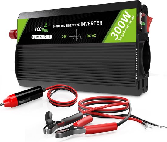 EcoLine - Onduleur 24V à 220V/230V - Puissance 300w - Onde sinusoïdale modifiée - Onduleur de voiture
