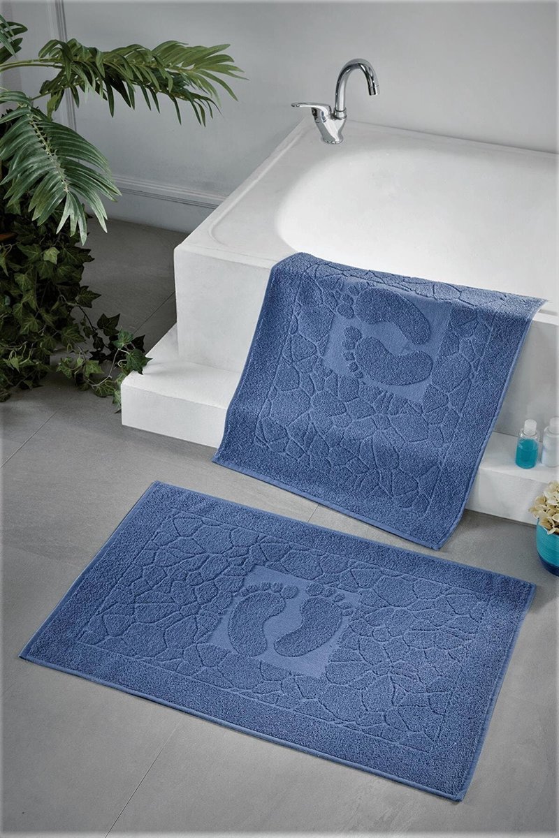 KY Home and Bath - 2 delige Voet handdoekenset - 100% katoen - Blauw - 50x70cm