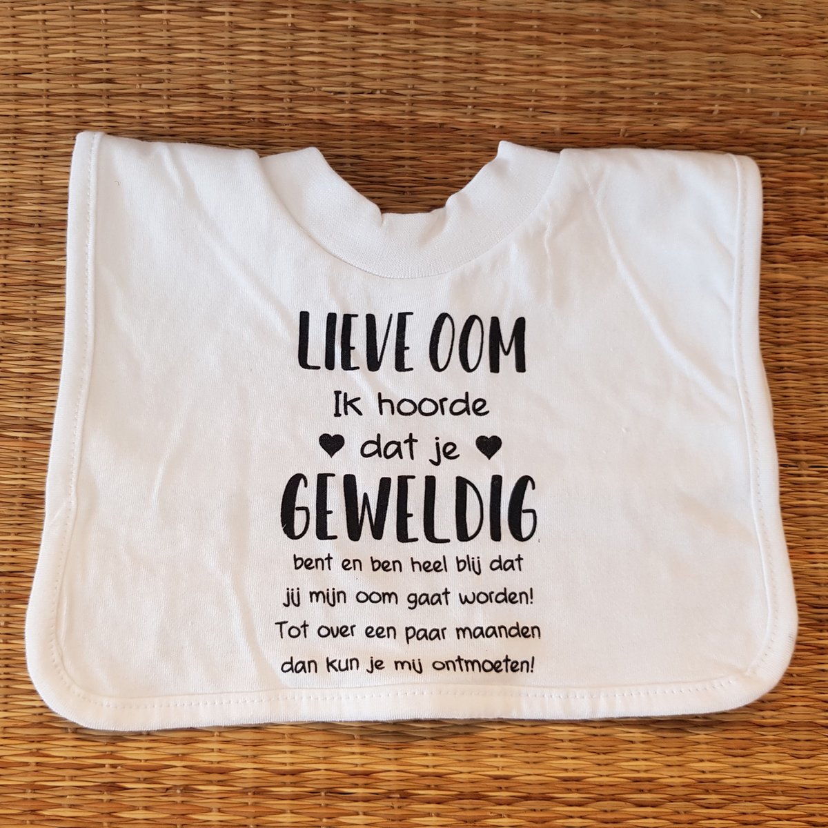 Baby slabbetje cadeau tekst oom worden hoera zwangerschap bekendmaking aankondiging voor de liefste aanstaande geboorte gaat worden jullie worden zwangerschapsaankondiging