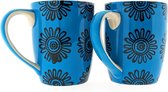 Mokken - Koffiekop - Theemok - Thee mokken - mokken set van 2 - Keramiek - Handgeschilderd - Blauw met bloemen