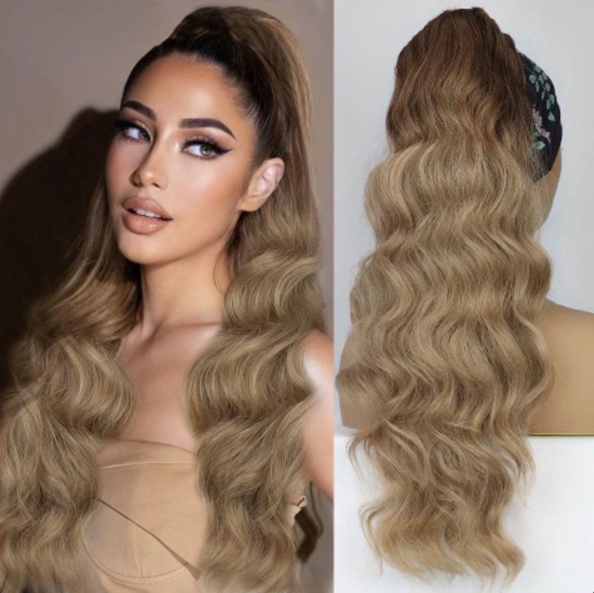 Miss Ponytails - Bodywave ponytail extentions - 24 inch - Blond/ Bruin RT30/26/22 - Hair extentions - Haarverlenging