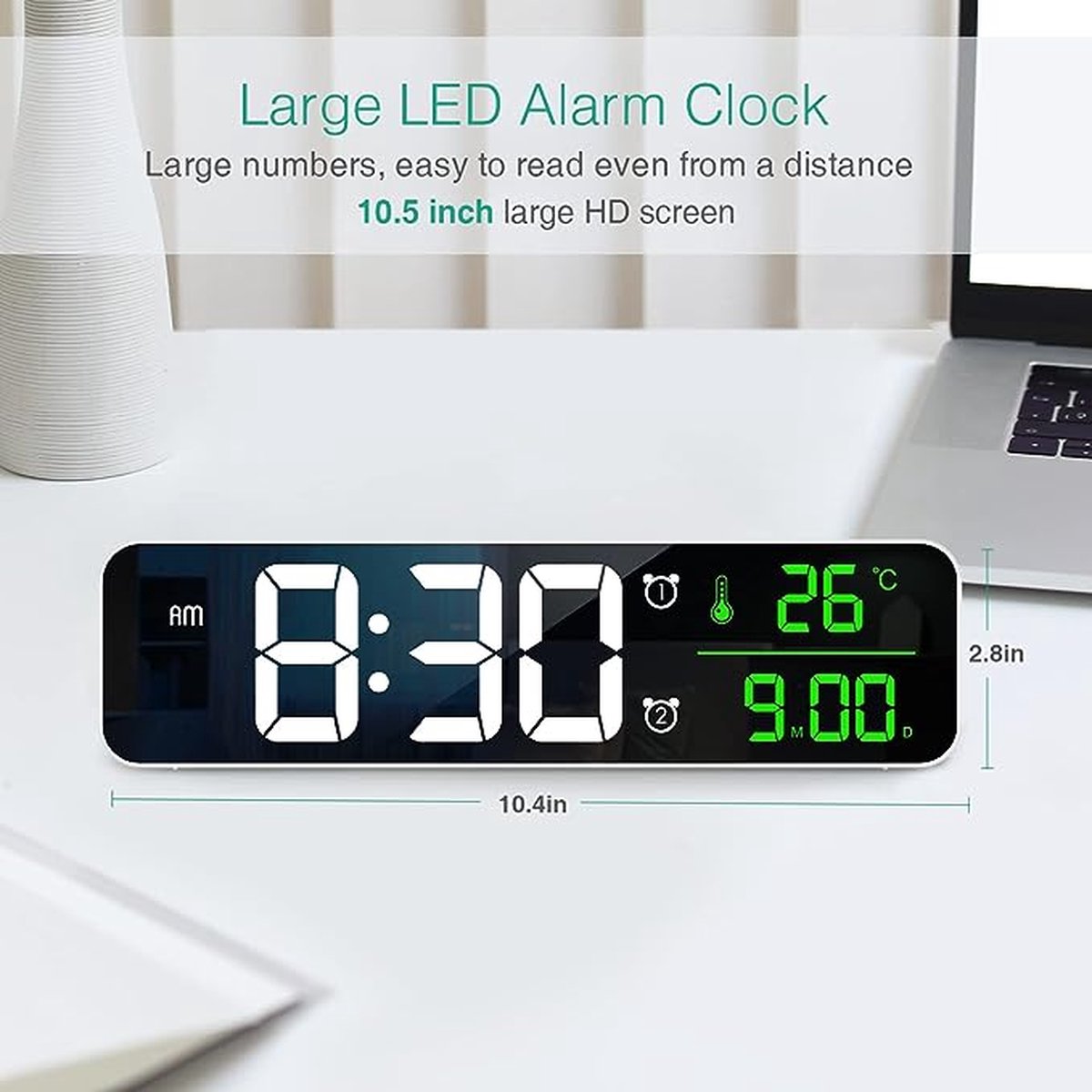 Horloge murale numérique à LED, grand écran de 10,5 pouces,  date/température, ℃/℉