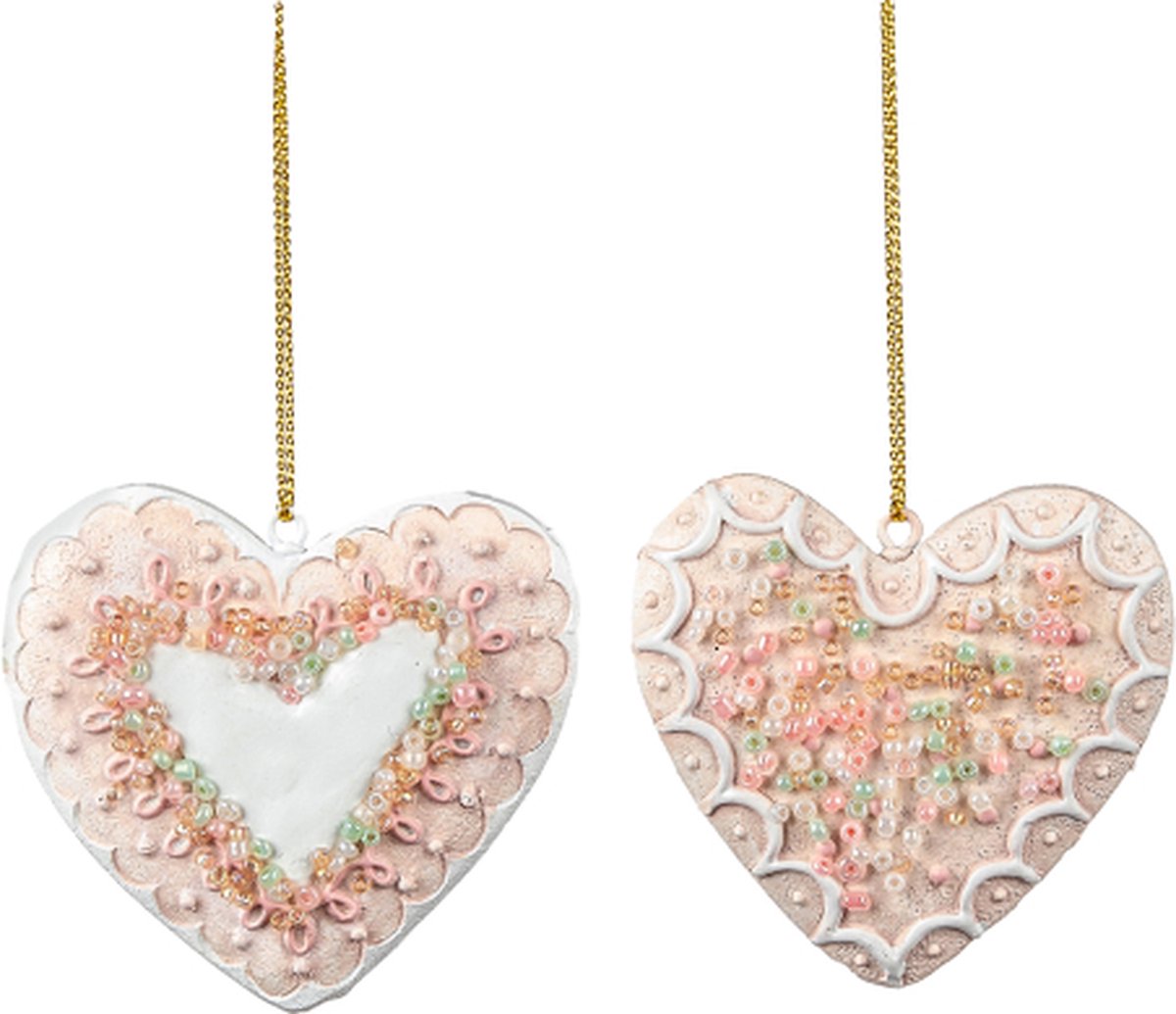 GOODWILL-GINGERBREAD- HART-SPRINKELS-ORNAMENT-ASS/2-ROZE-6CM-KERSTMIS-KERSTBOOM-POLYRESIN