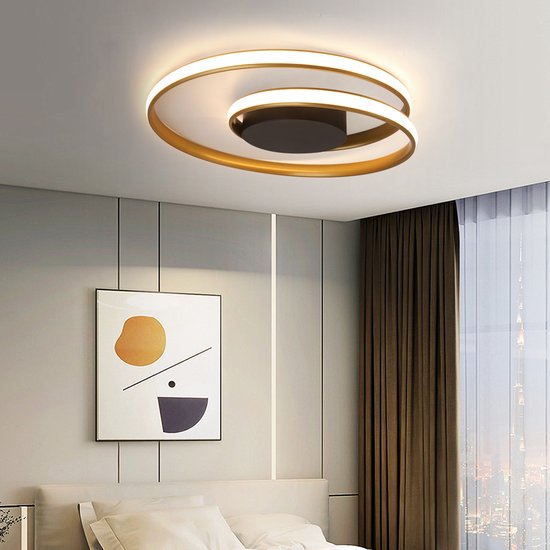 LuxiLamps - Plafonnier Bagues LED - Dimmable Avec Télécommande - Or - 46 cm - Plafonnier - Lampe de Cuisine - Lampe de Salon - Lampe Moderne