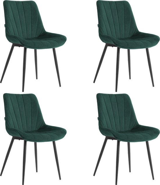 Colenis - Chaise de salle à manger Lesedi - Set de 4 - Vert - Velours