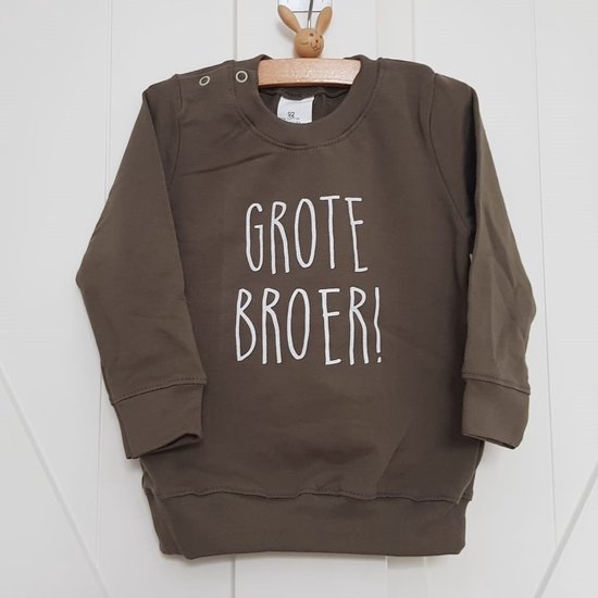 Sweater trui shirt voor kind - grote broer groen Maat 74 - Big brother bro - Familie uitbreiding - Zwangerschap aankondiging hoera stoer ik word bekendmaking baby