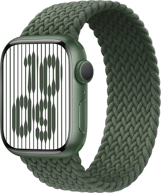 Braided Nylon Solo Loop Groen band maat M - Geschikt voor Apple Watch 38mm - 40mm - 41mm - Verstelbare stretchy elastische gevlochten smartwatchband armband zonder gesp - Voor iWatch Series 9/8/7/6/SE/5/4/3/2/1 kleine modellen