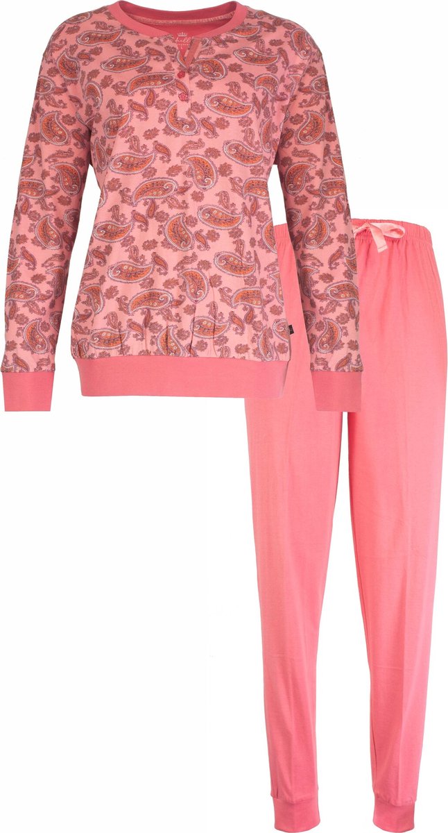 Medaillon Dames Pyjama Set – Paisley print - 100% Gekamde Katoen - Roze - Maat XL
