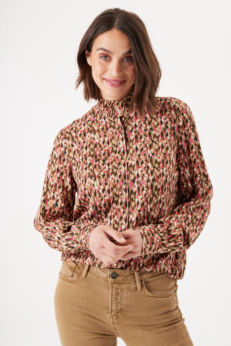 GARCIA Dames Print Blouse Bruin Lange mouw