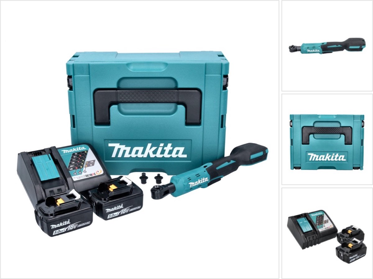 Makita DWR 180 RTJ accu-ratelsleutel 18 V 47,5 Nm 1/4" 3/8" + 2x accu 5,0 Ah + oplader + Makpac
