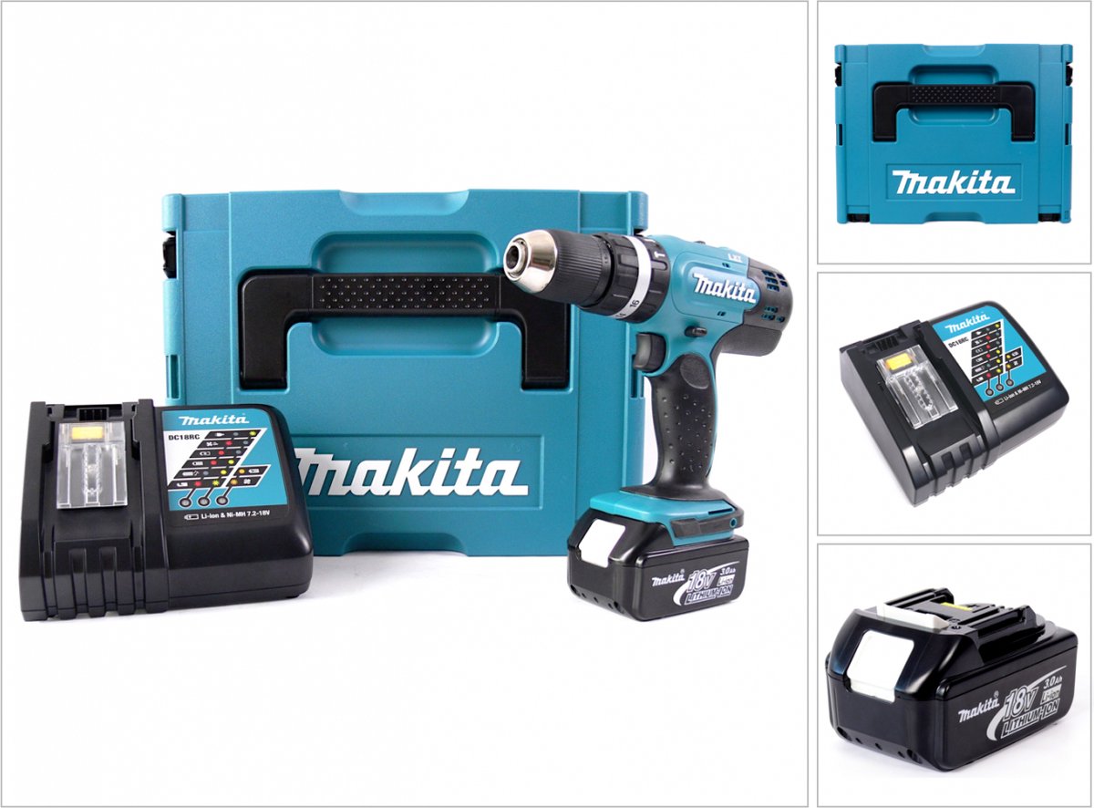 Makita DHP 453 RF1J accu klopboormachine 18V 42Nm in MAKPAC + 3.0 Ah accu + lader