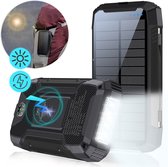iMoshion Powerbank Zonne-energie - Solar Powerbank 30000 mAh - Snellader & batterij-indicator - Noodpakket met Zaklamp - Wireless Charger en USB-C Kabel - Zwart