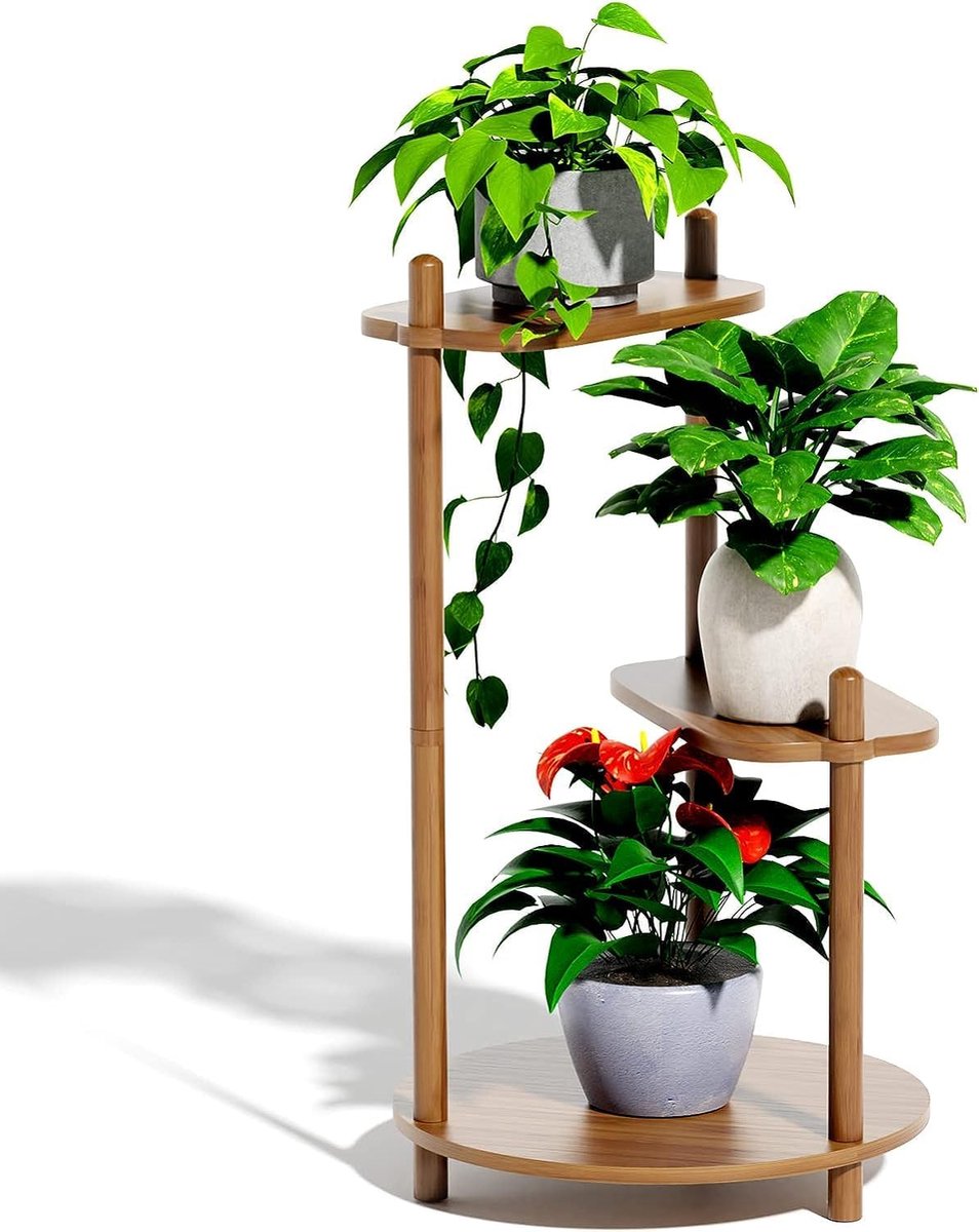 Support à Plantes En Bois 2 Niveaux - Convertible En 2 Tabourets Ou 1 Étagère Haute - Montage Facile Sans Rayures