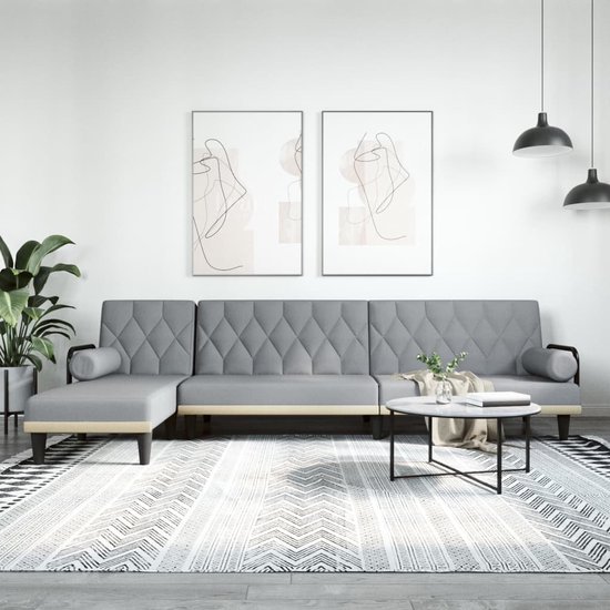 The Living Store Canapé-lit en L 260x140x70 cm tissu gris clair