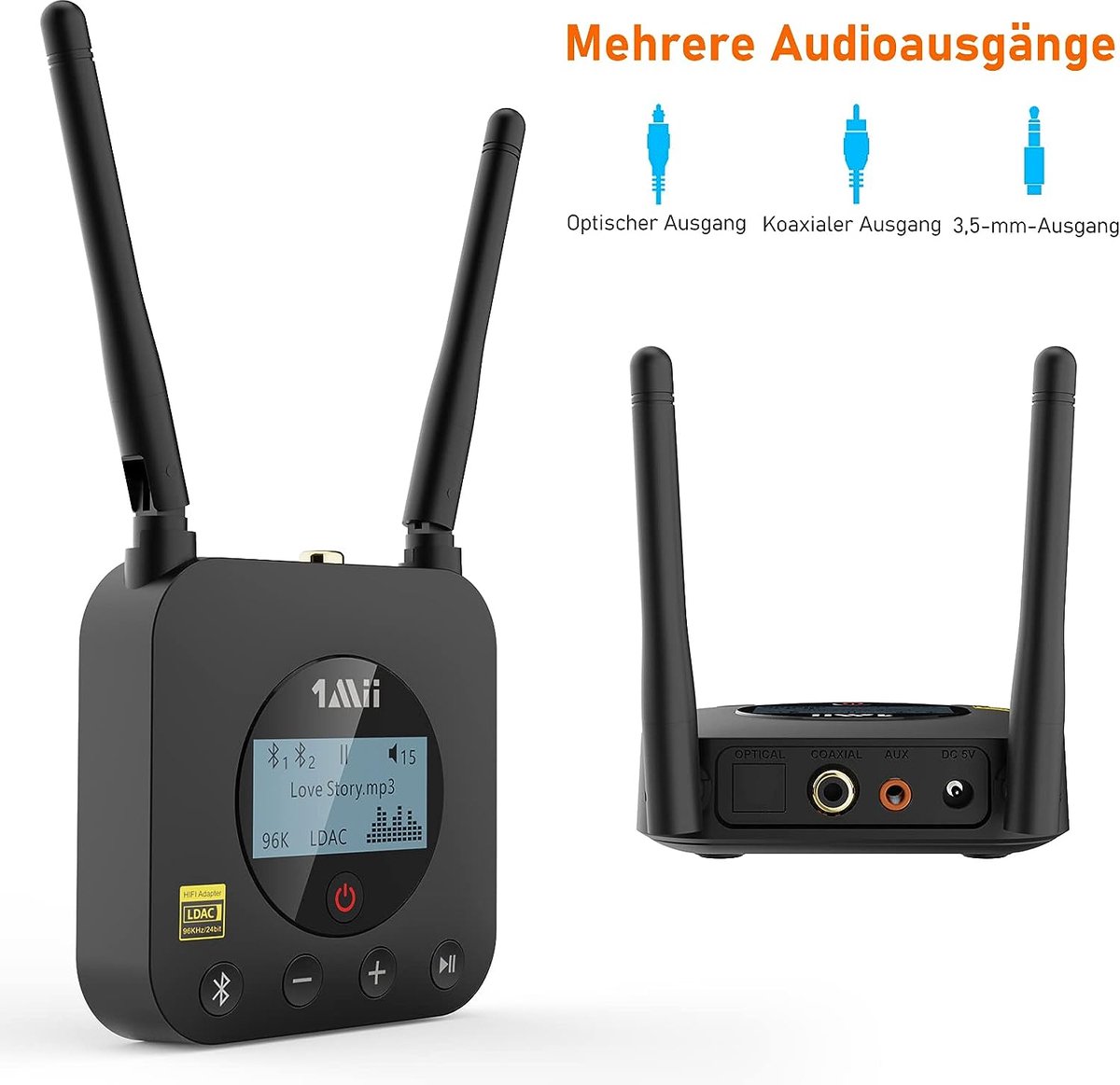 Transmetteur audio sans fil Bluetooth 5.1 Entrée AUX/optique/coaxiale
