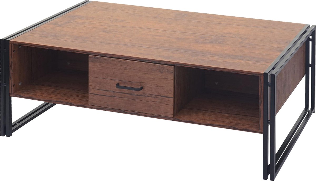 Salontafel MCW-A27b, bijzettafel woonkamertafel, 3D structuur, 45x110x60cm MVG-gecertificeerd, metaal ~ wild eiken look