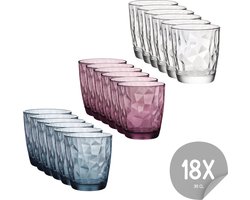 Bormioli Rocco Diamond Waterglazenset - 30 cl - 18 stuks - Blauw - Transparant - Paars - Drinkglazen - Voordeelpakket Bormioli Rocco Diamond Waterglazenset - 30 cl - 18 stuks - Blauw - Transparant - Paars - Drinkglazen - Voordeelpakket