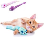 Nobleza Kattenspeeltje - speelmuis - kattenspeelgoed - pluche - met krakende staart - Geel/Wit