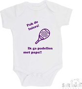 Body 100 % coton « Obtenez les couches ! Je vais jouer au padel avec papa !!" Padel Filles Katoen Wit/violet Taille 68