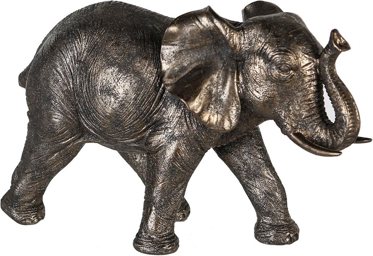 Olifant Zambezi volwassen slurf omhoog 18 cm hoog - decoratief beeld figuur - 4 seizoenen - beeld - decoratie voor binnen - interieurdecoratie - herfstcollectie - wintercollectie - zomercollectie- geschenk - cadeau - gift - verjaardag - Kerst - Nieuw