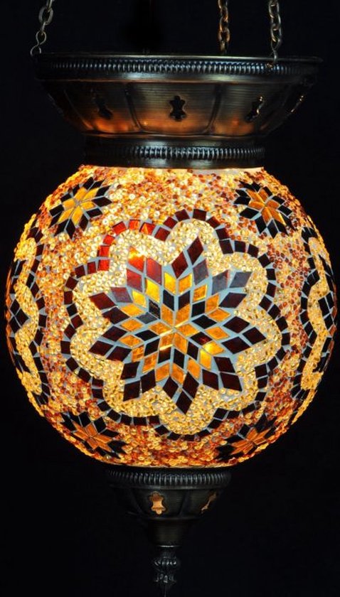 Oosterse hanglamp bruin beige taupe glazen bol 25cm Turkse Mozaïeklamp