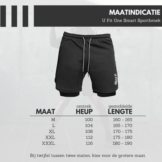 U Fit One Sportbroek voor Heren - Hardloopbroek met Mobiel Zak - 2 in 1 Shorts - Zwart - Maat XL - U Fit One