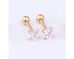 Plux Fashion Staaf Piercing - Goud - 4mm - Sieraden - Gouden piercings - Transparante Zirkoon Steen - Stainless Steel - Oor Piercings - HipHop piercings - Sieraden Cadeau - Fancy Piercings - Luxe Style - Duurzame Kwaliteit - Halloween - Oktoberfeest