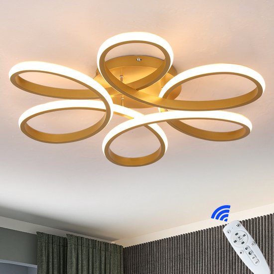 LuxiLamps - Plafonnier Curl - Dimmable Avec Télécommande - Or - 59 cm - Lampe de salon - Lampe de chambre - Lampe moderne - Plafonnière