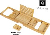Q-Living Luxe Badplank - Badrekje Voor Ligbad - Uitschuifbaar - Badplank Voor In Bad - Tablethouder - Badplank Hout - Verstelbaar / Uitschuifbaar - Boekenhouder - Bamboe Naturel